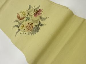 ひげ紬金彩手描き花輪模様名古屋帯